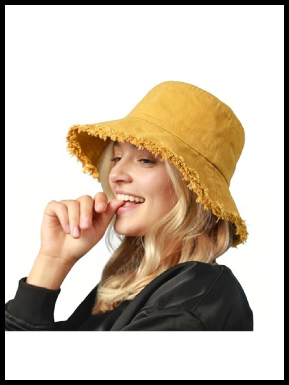 Washed Cotton Frayed Bucket Hat Floppy Wide Brim Boonie Sun Hat